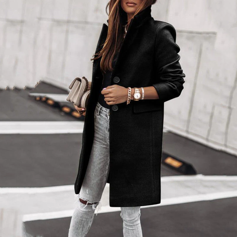 Women's Long Sleeve Buttoned Coat